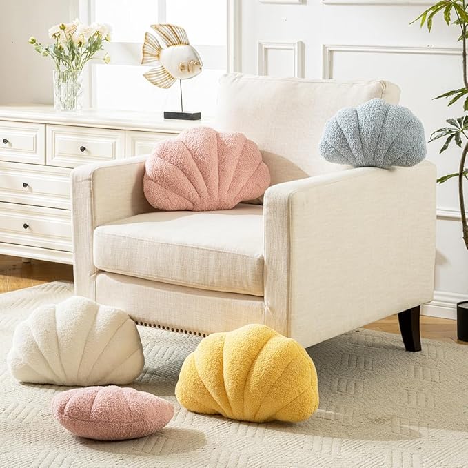 Seashell Throw Pillows Shell Shaped Pillow Pink Sea Shell Pillows for Bed Seashell Decorative Pillow Soft Plush Pillow Sea Couch Decoration(18 X 13 inch)