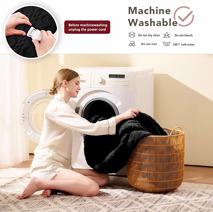 Heated Electric Blanket Queen Size-84"x90" Heating Blanket with 10 Heating Levels & 5 Time Settings Over-Heat Protection,Winter Warmer for Adults with ETL Certification(Black)