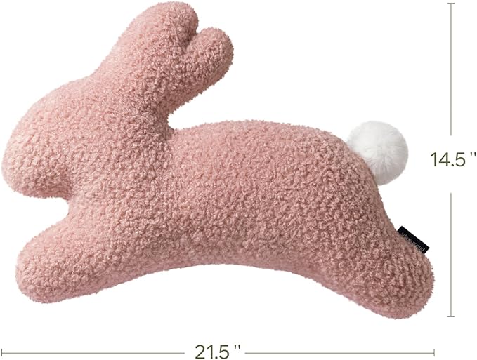 Phantoscope Happy Easter Bunny Shaped Throw Pillow, Plush Boucle Jumping Rabbit Cushion Sherpa Easter Decorative Pillow for Couch Living Room Bed, Pink, 14.5 x 21.5 inches
