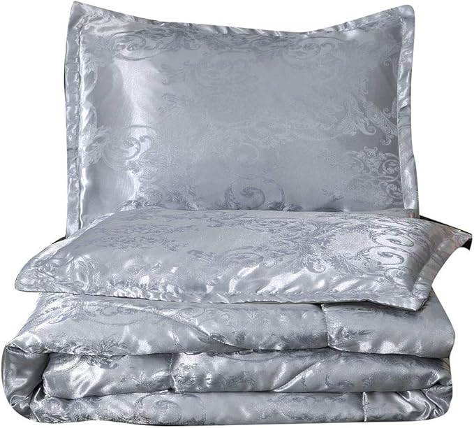 Grey Queen Size Comforter Sets All Season Silver Bedding Lightweight Comforter for Queen Bed Silk Quilt Microfiber Comforter Set Blanket Matching 2 Pillow Shams (Full/Queen, 88x88 inches)