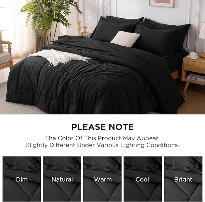 5 Pieces Twin Comforter Set - Utral Soft Microfiber Bedding Set, Thick Duvet Insert Bed in a Bag Without Rustling Noise for All Season, Black (68"x88")