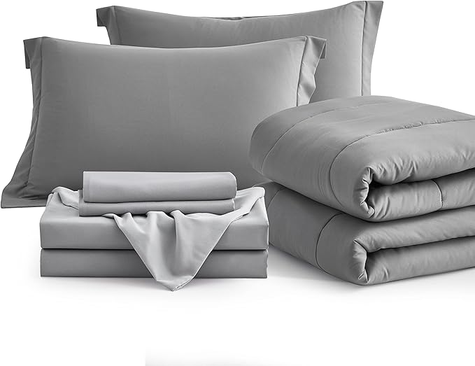 Maple&Stone Twin XL Comforter Set 5 Pieces Bed in a Bag - Down Alternative Bed Set with Sheets, Pillowcase & Sham, Soft Reversible Duvet Insert for Twin XL Bed, Dark Grey & Light Grey