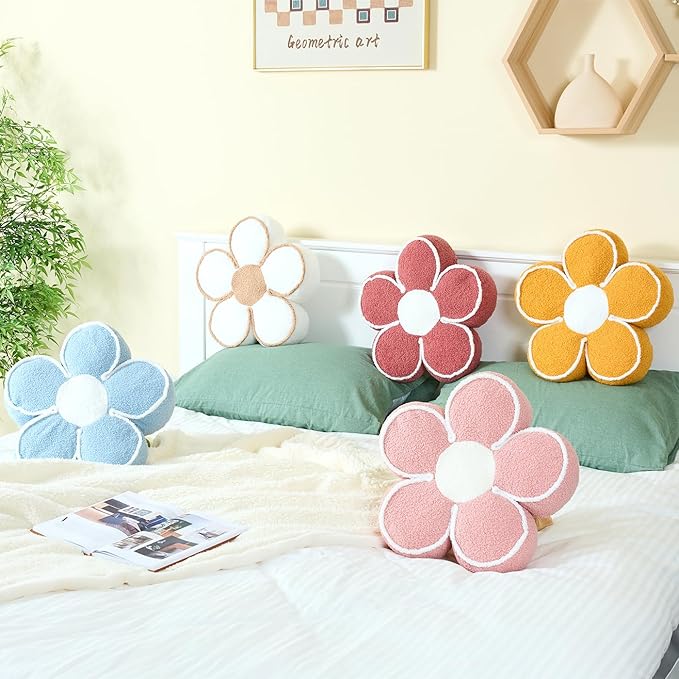 Sioloc Flower Shaped Pillow Daisy Pillows Floor Cushion Pastel Cute Seat Cushions Aesthetic Classroom Dorm Decorative Fun Throw Pillow for Bed,Couch(Blush,15.7")