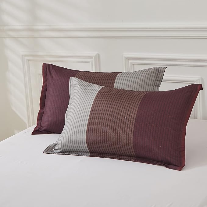 WONGS BEDDING Burgundy Comforter Set King, Reversible Burgundy Stripe Down Alternative Comforter for All Season,3 Pieces(1 Comforter+2 Pillowcases), Soft Microfiber Bedding Duvet Set 104”×90”