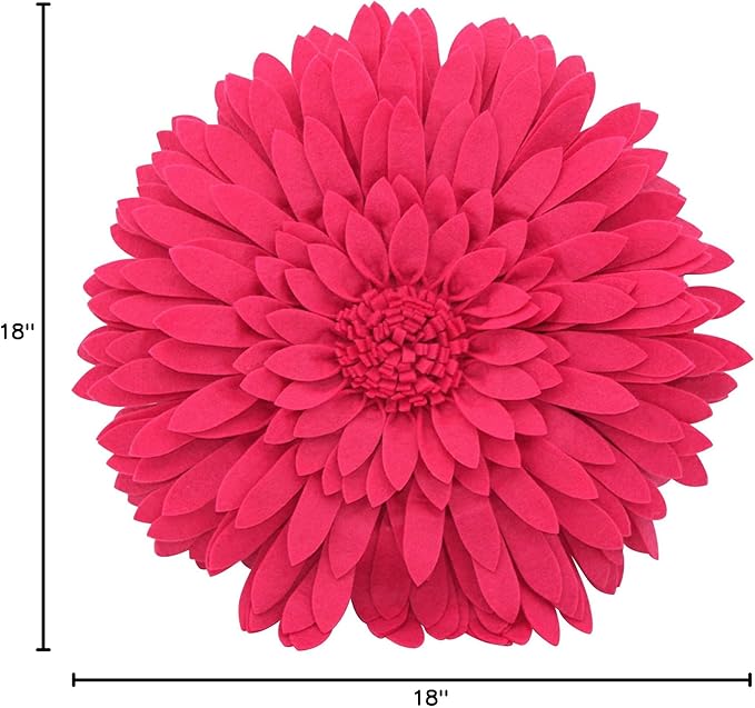Contempo Lifestyles 3D Daisy Flower Decorative Pillow, Solid Fuchsia, 18" Flower, 16" Pillow with Insert