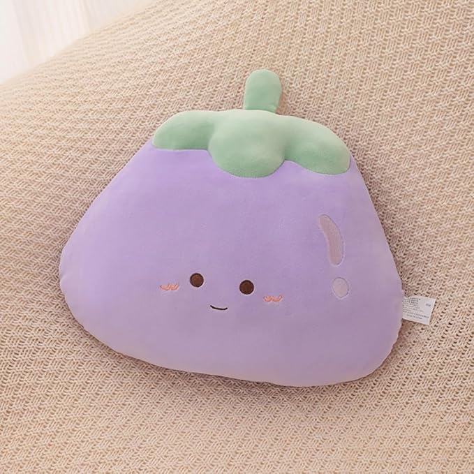 Eggplant Throw Pillows Decorative Cute Soft Vegetable Hugging Pillow Stuffed Food Soft Plush Cushion Décor for Birthdays Gifts Home Decor (Purple)