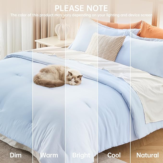 MUXHOMO Full Comforter Sets, All Season Ultra Soft Down Alternative Bedding - 3 Piece Lightweight Bed Set Includes 1 Comforter (82"x86") and 2 Pillow Shams (20"x26"), Light Blue