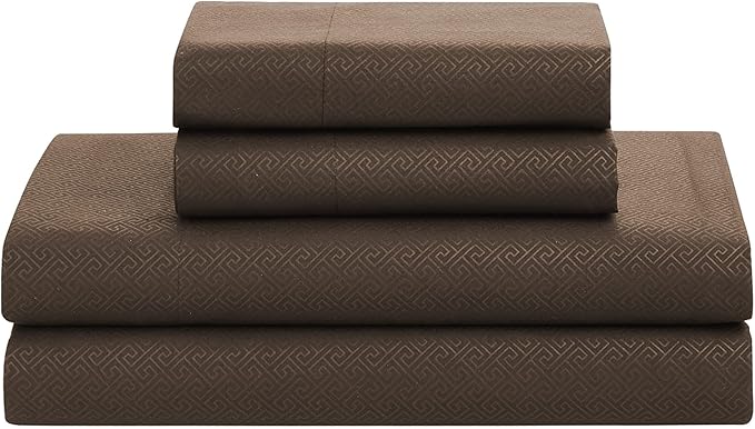 King Size Comforter Set 8 Piece Bed in a Bag with Bed Skirt, Fitted Sheet, Flat Sheet, 2 Pillowcases, 2 Pillow Shams, King, Greek Key Chocolate