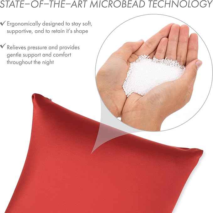 PILLOWY 18" x 18" Throw Pillow - Maroon: 1 PCS Luxurious Premium Microbead Pillow with 85/15 Nylon/Spandex Fabric. Forever Fluffy, Outstanding Beauty & Support. Silky, Soft & Beyond Comfortable
