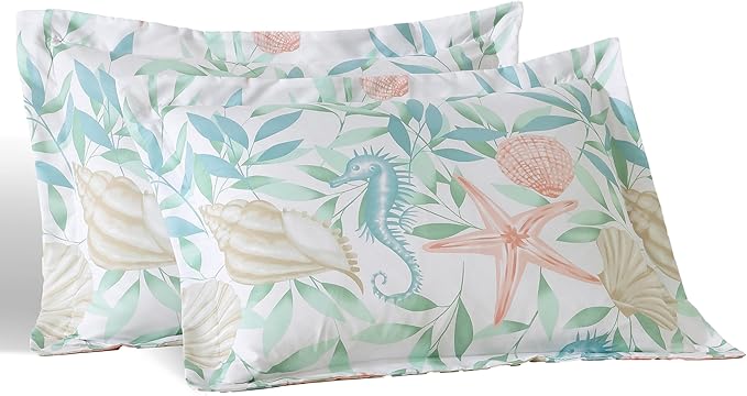 Caribbean Joe Full/Queen 3-Piece Comforter Set, Tropical Coastal Beach Design Bedding, Coastal Bouquet