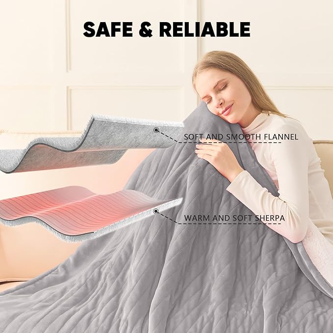 greenoak Heated Blanket Electric King Size 100"X90" Dual Control, Heating Blanket with 10 Heat Levels 8 Hours Auto-Off, Fleece Soft Gifts for Grandma Seniors Mom,Misty Grey