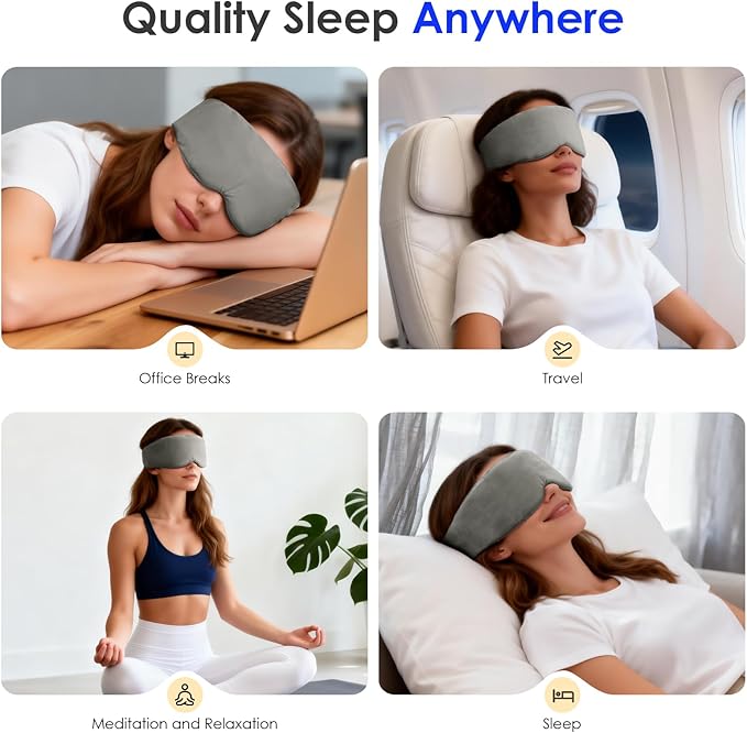 Weighted Eye Mask for Sleeping, Soft Minky Sleep Mask for Side Sleeper with Adjustable Buckle, 100% Blackout Design, Ideal for Meditation, Relaxation and Travel, Includes Storage Pouch (Gray)