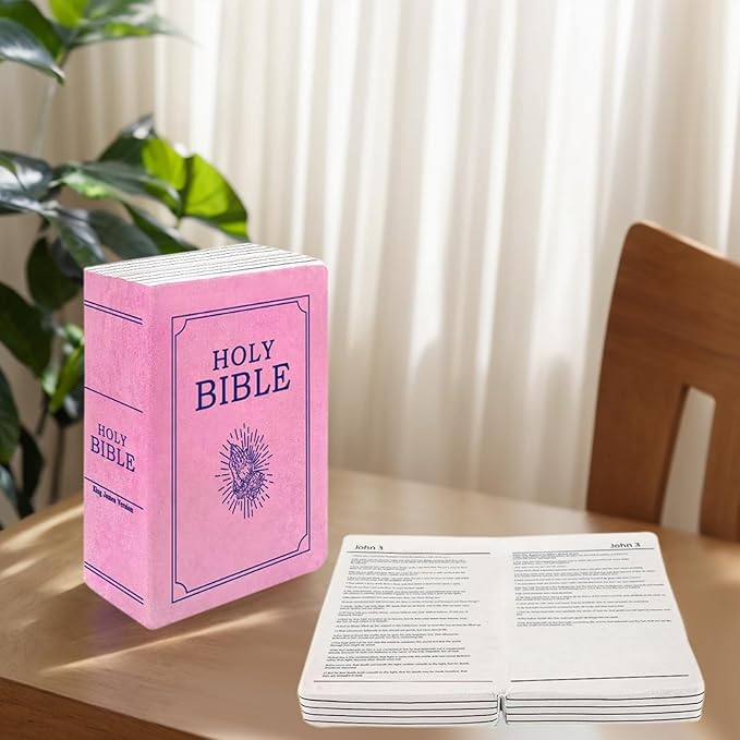 The Holy Bible Pillow Plush- Book Shape, Openable, Cozy Faith Bible Pillow Christian Bible Verse Pillow (Pink)