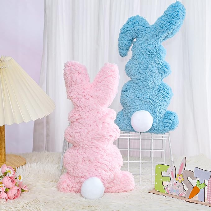 3 Pcs Easter Buuny Throw Pillows, 11.8 Inch Soft Rabbit Shaped Pillow Cushion Plush Happy Easter Decorative Pillow for Couch Bed (Pink, Yellow, Blue)