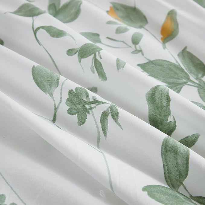 Floral Comforter Set King Size 100% Cotton Comforter Green Floral Bedding Comforter Set 3 Pcs Ultra Soft and Easy Care Reversible Lightweight Bedding Sets