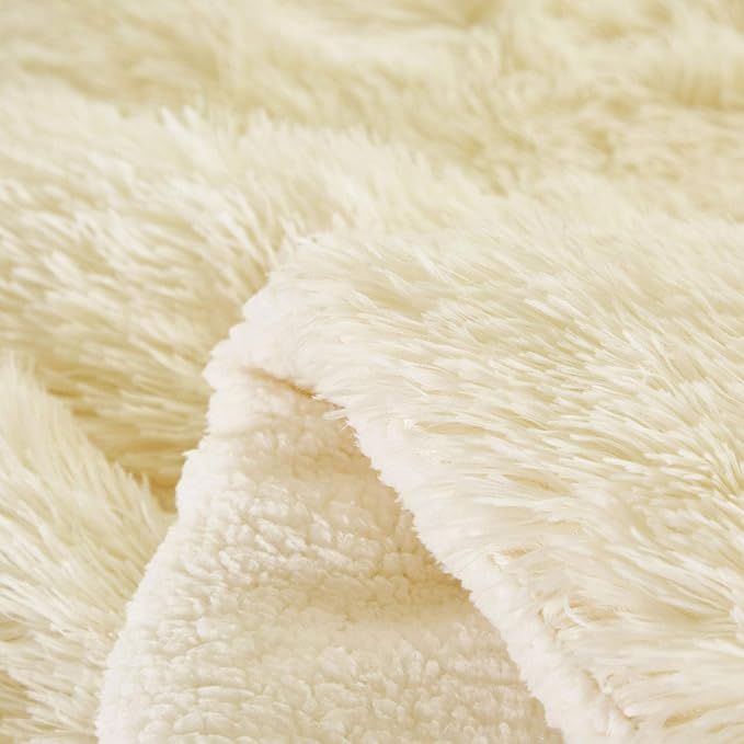 Joyreap 3-Piece Plush Shaggy Comforter Set, Queen Size Luxury Faux Fur Velvet Warm Fluffy Bedding Set for All Season (Cream White, 88x88 inches)
