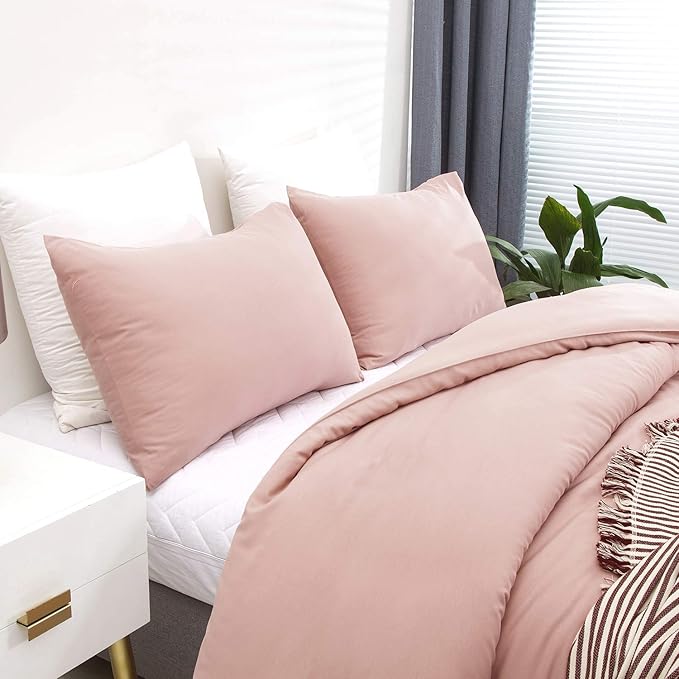 Pureant Blush Pink Comforter Set Full Solid Color Bedding Comforter Sets Cotton Bedding for Women Girls Bean Pink Comforter Soft Solid Light Pink Full Blanket Quilts Muave Full Size Comforter