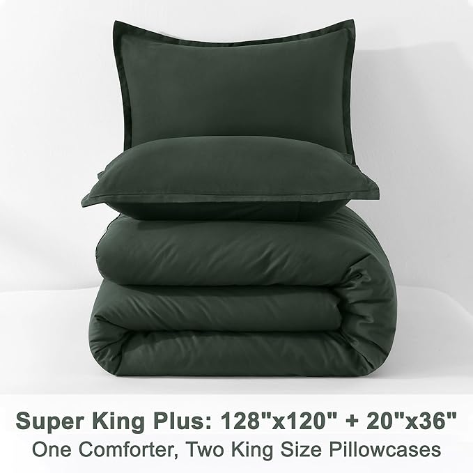 Litanika Forest Green Oversized King Comforter Set Super King Plus Size, 3 Pieces Lightweight Solid Bedding Comforter Set, All Season Fluffy Bed Set (128x120In Comforter & 2 Pillowcases)