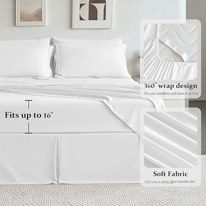 Newspin Queen Comforter Set White - Bed in a Bag Queen Size 8 Pieces, All Season Bed Set, Fluffy Comforter Set with Sheets, Sheet Set Quilt Blanket, Pillowcases & Shams & Bed Skirt