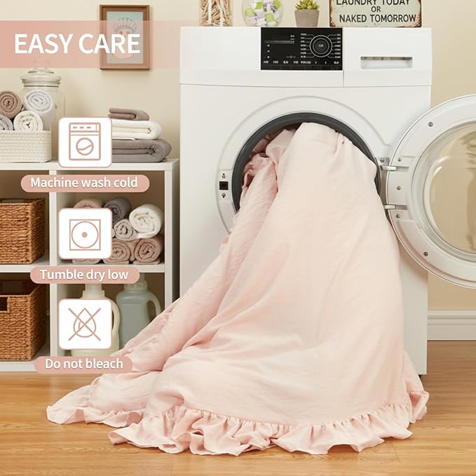 CAROMIO Pink Ruffled Fulll Size Comforter Set, 3PCS Soft Washed Microfiber Lightweight & Fluffy All-Season Bedding Comforter with Vintage French Country Style, Pink, 79x90 in