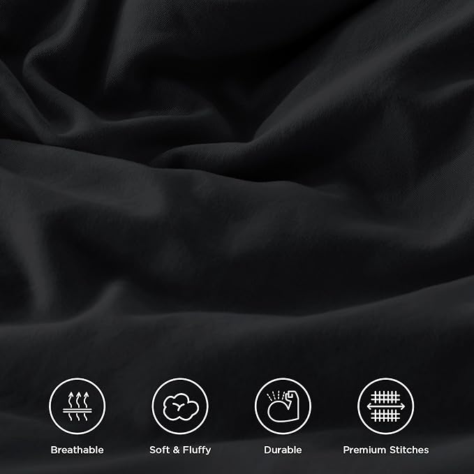Andency Oversized King Ruffle Comforter Set, 3 Pieces Shabby Chic Farmhouse Bedding Set, Lightweight Soft Comforter Set 120x98 for Girls Women (1 Comforter 2 Pillowcases), Black