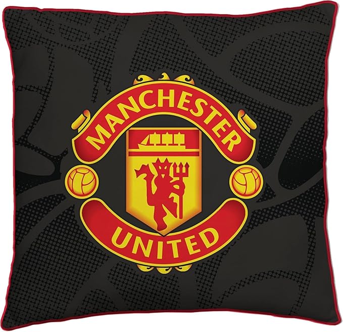 Character World Manchester United FC Official Red Cushion, Super Soft Reversible 2 Sided, Soccer Club Design, Perfect for Any Bedroom, Sofa or on The Bed 16 x 16 Inches