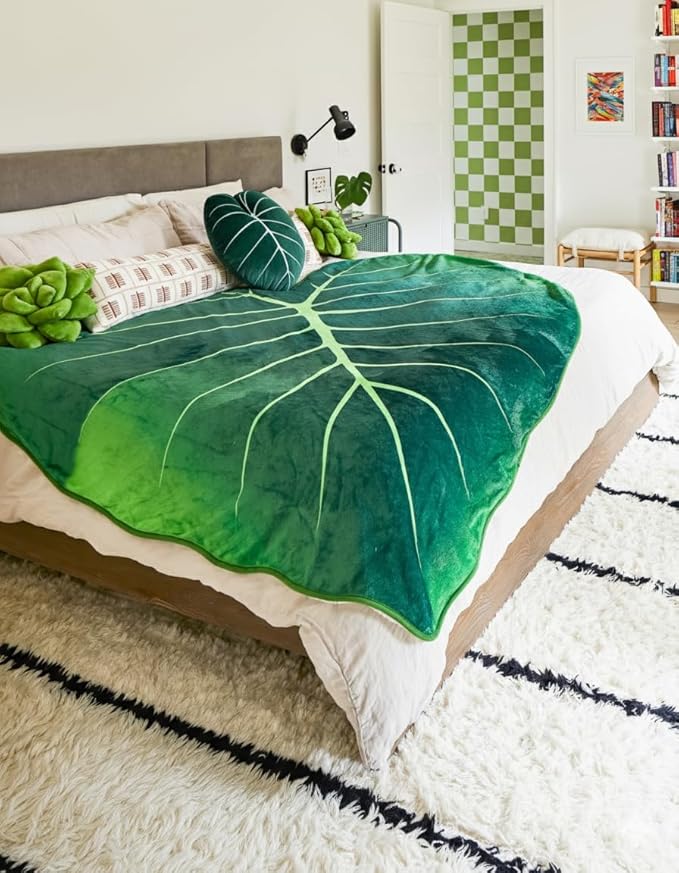 Green Philosophy Co. - Philodendron Gloriosum Leaf Pillow- Forest Green