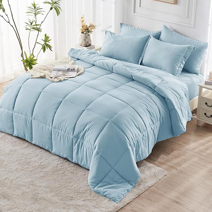 JOLLYVOGUE Twin Comforter Set, Ultra-Soft Bed in a Bag Twin Size 5 Pieces, Oeko-TEX Certified Bedding Set with Down Alternative Comforter, Sheets, Pillowcases & Shams, Lack Blue
