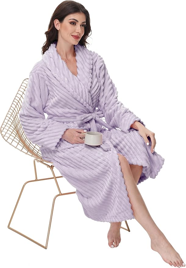 Yurhap Premium Robes for Women - Super Soft Cozy Fleece Womens Robe Plush Long Bathrobe