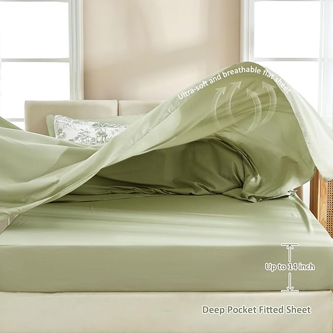 DJY Full Size Comforter Sets, Sage Green 7 Pieces Bed in a Bag Full Botanical Comforters with Sheets Elegant Plants Print Soft Microfiber Reversible Complete Bedding Sets for All Season