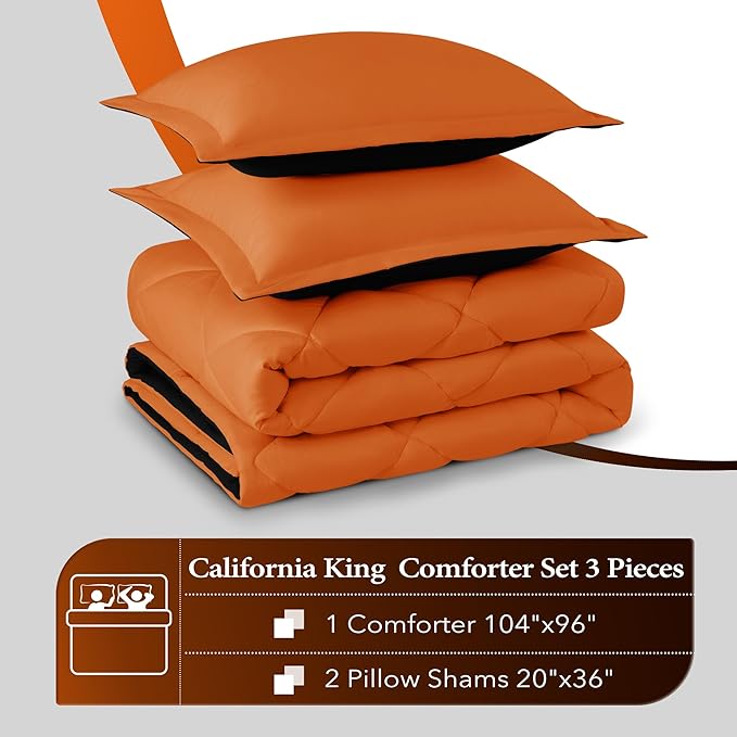 downluxe California King Comforter Set - Orange and Black Cal King Comforter Set, Soft Bedding Sets for All Seasons - 3 Pieces - 1 Comforter (104"x96") and 2 Pillow Shams(20"x36")