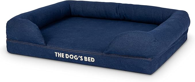The Dog’s Bed Orthopedic Memory Foam Dog Bed with Bolsters, Oxford Fabric, Blue Denim, M