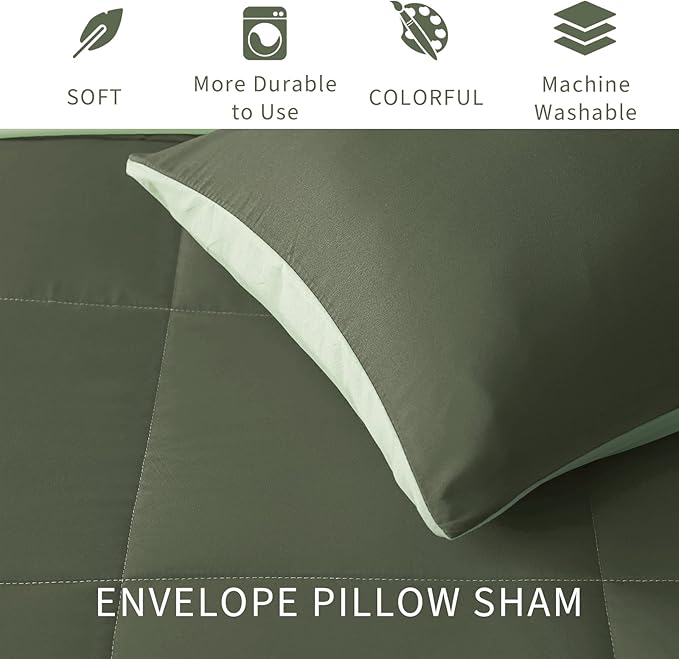 Exclusivo Mezcla Lightweight Reversible Full Queen Size Comforter Set, Down Alternative Comforter with 2 Pillow Sham, Full Queen Size Bedding Set for All Seasons, Emerald/Mint
