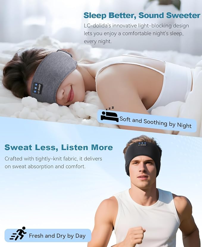 LC-dolida 2-Pack Sleep Headphones Ear Warmer Headband Bluetooth 5.4, Ear Warmers Muffs Cold Weather Winter Headband Ear Covers for Gift Workout Ski Running Cycling