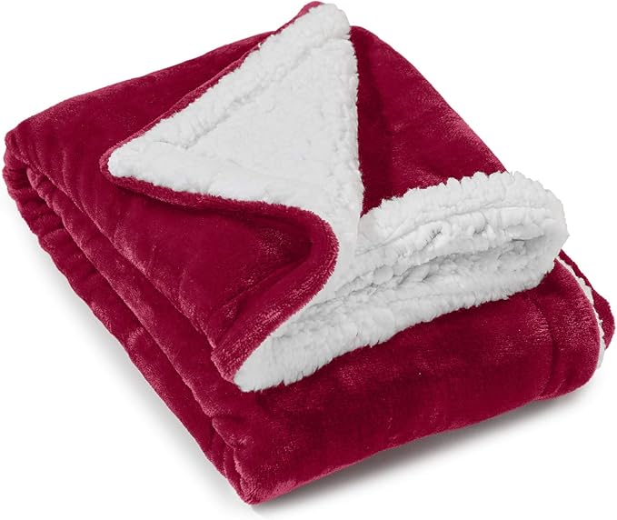 Genteele Sherpa Throw Blanket Super Soft Reversible Ultra Luxurious Plush Blanket, 40 x 50 inches, Rich Burgundy Red/White