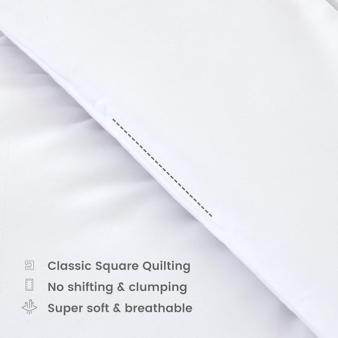 SLEEP ZONE Queen Size Comforter Set Duvet Insert, Down Alternative Reversible Comforter, Lightweight, Soft and Breathable Bedding All Season, Square Quilting White
