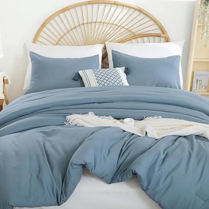 Weigelia Boho Dusty Blue 3PCS Microfiber Bed Comforter Set for All Seasons - Soft, Lightweight Comforter and Pillowcases