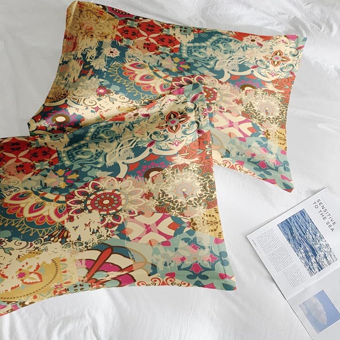 Comforter Set Twin Size, Vintage Colorful Flower 5 Pcs Bedding for Kids and Adults, Floral Retro Beige Bed Sheet Sets with Fitted Sheet Pillowcase & Sham for Bedroom Bed Decor