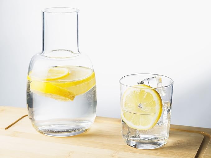 Glass - 2 Piece Water Set -Bedside Night Water Carafe/Desktop Water Pitcher - With Tumbler - European Quality - by Barski - Carafe is 24 oz. - Made in Europe