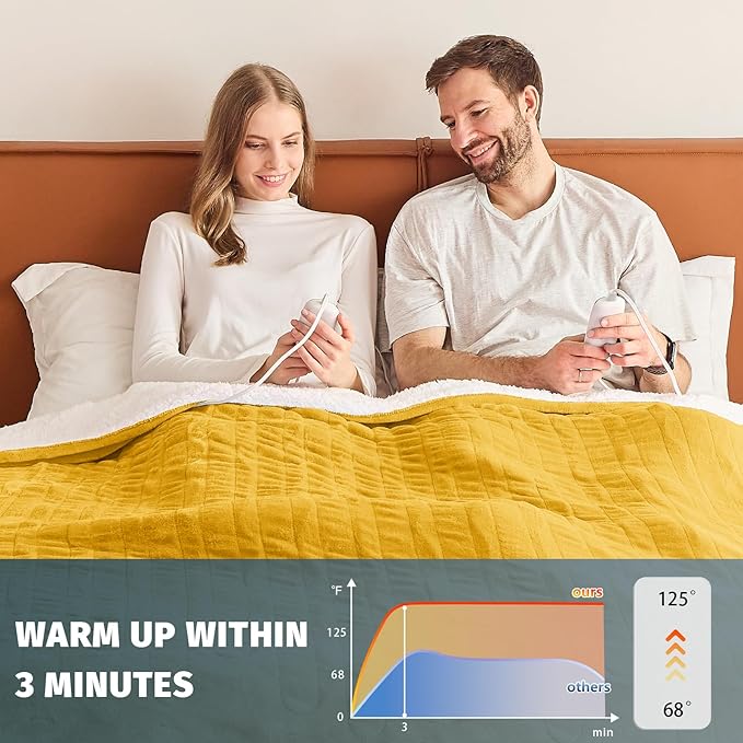 Heated Electric Blanket King Size - 90" x 100" Heating Blanket with Dual Control, 10 Heating Levels & 8 Hours Auto Off, Soft Warm Flannel Blanket, Christmas Birthday Gifts for Senior Grandma