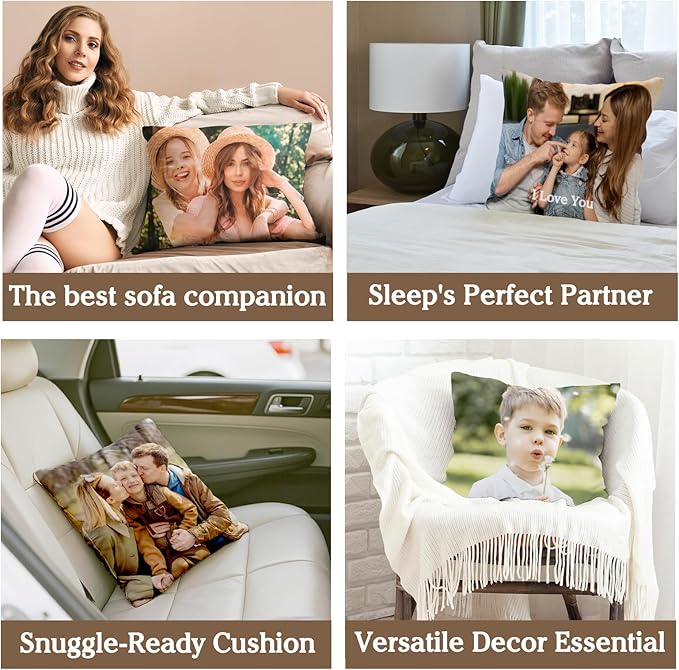 Custom Pillow with Picture & Text, Valentines Day Gifts for Boyfriend, 3D Personalized Head Face Pillows, Custom Stuffed Photo Pillow, Birthday Anniversary Funny Gift for Couple Friend Family (Square)