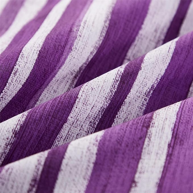 KAKIJUMN 5 Piece Bed in a Bag Stripe Comforter Set Twin Size, White and Purple Patchwork Striped Comforter and Sheet Set, All Season Soft Microfiber Complete Bedding Sets(Purple,Twin)