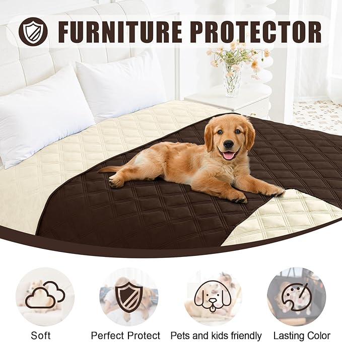 Smiry Waterproof Dog Bed Cover Blanket 30x53, Soft Reversible Pet Blanket, Washable Leakproof Cats Dogs Couch Cover for Sofa, Couch, Furniture, Chocolate/Beige