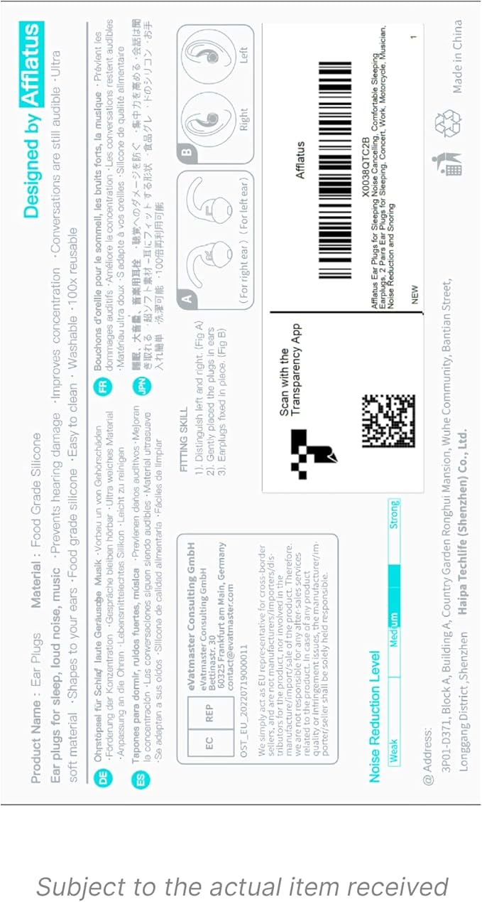 Afflatus Ear Plugs for Sleeping Noise Cancelling, 2 Pairs (S+L) Comfortable Reusable Noise Reduction Ear Plugs, Earplugs for Sleep, Snoring (Pure Black)