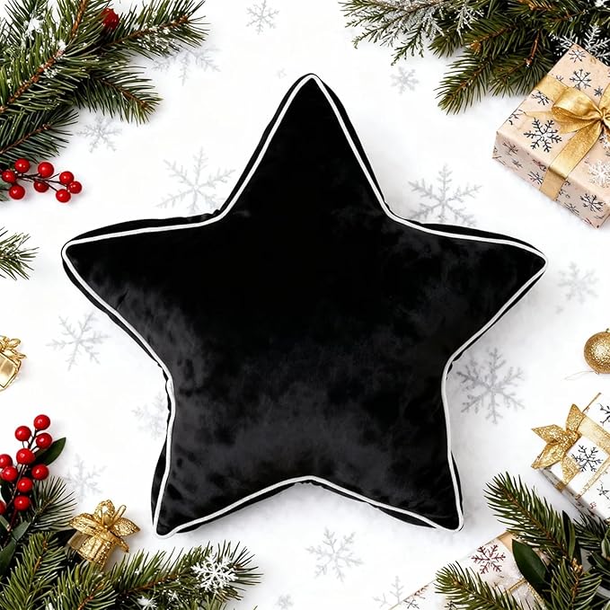 Star Pillow - Decorative Throw Pillows Floor Cushion Accent Pillow for Sofa Bed Couch Bedroom Black