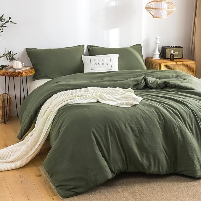 COTTEBED Ultra-Soft Cozy Twin Bedding Comforter Sets Bed, Lightweight All Season Use Warm Fluffy, Made with Washed PolyCotton Microfiber Fabric,1 Comforter 1 Pillow Sham, Twin/Twin XL Dark Olive Green