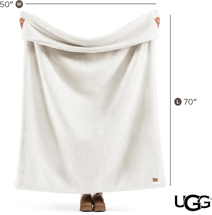 UGG Euphoria Faux Fur Throw Blanket, Warm Fluffy Throw for Couch or Bed, Luxury Bedroom Decor, Fluffy Blankets, Machine Washable, 50-inch x 70-inch, White Snow