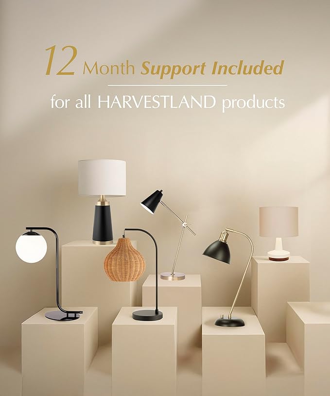 HarvestLand Pure 21” Table Lamp for Living Room and Bedroom – Farmhouse End Table Lamp for Nightstand or Sofa Side – Bedside lamp, Decorative lamp, Living Room Lamps for end Table