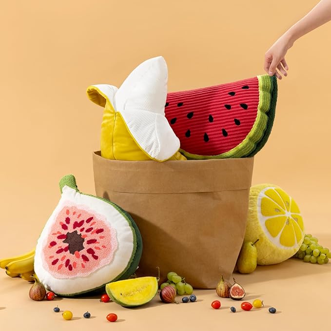 Phantoscope Fruit Shaped Pillow Series - Fig Shaped Throw Pillow, Fun Home Decor of Fruit Themed Cushions, Fall Decorative Pillow for Couch, Bed and Chair, Pink and Green, 15 x13 inches