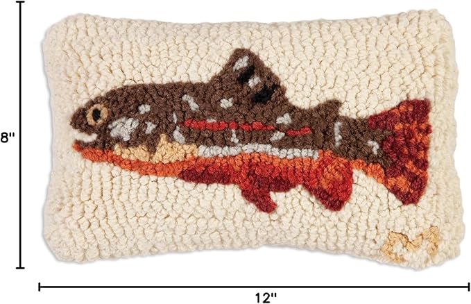 Chandler 4 Corners Artist-Designed Maple Trout Hand-Hooked Wool Decorative Throw Pillow - Lake & Lodge Pillow for Couches & Beds - Easy Care & Low Maintenance - Lake House Cabin Pillow